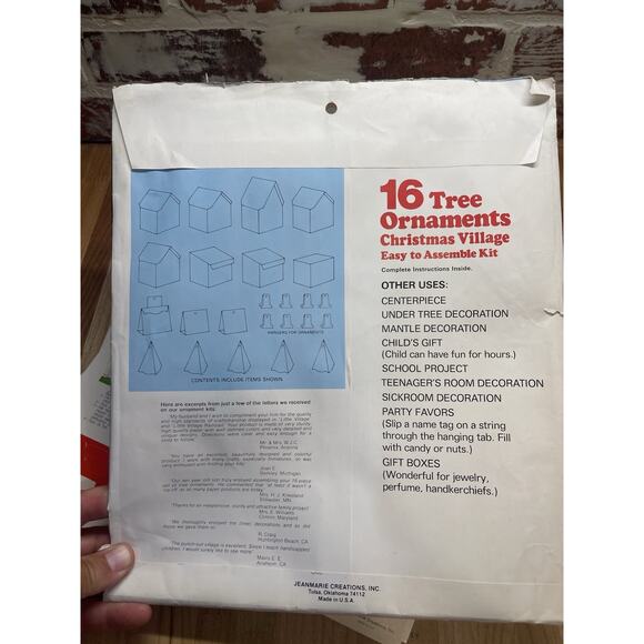 VTG 16 Piece Set Tree Ornaments Christmas Village Jeanmarie Creations Complete - Picture 6 of 8